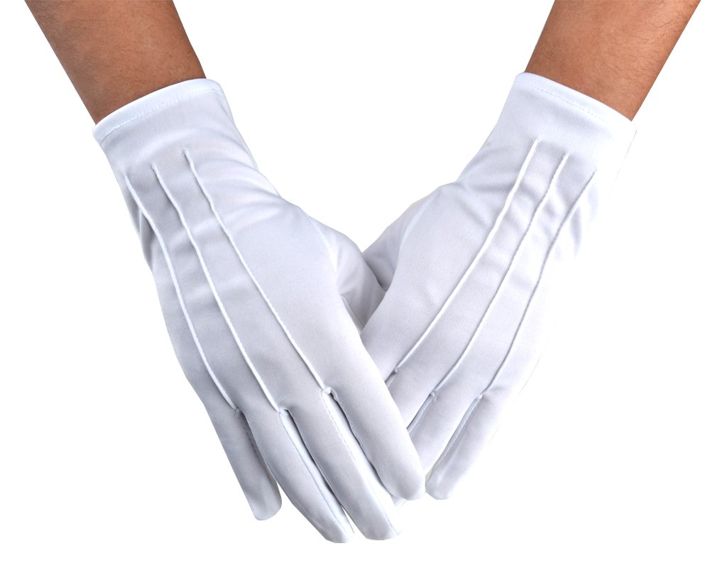 JISEN Men Police Formal Tuxedo Honor Guard Parade White Nylon Cotton Gloves 26cm