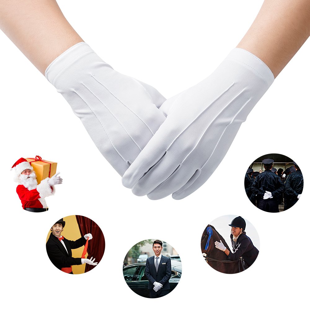 JISEN Men Police Formal Tuxedo Honor Guard Parade White Nylon Cotton Gloves 26cm