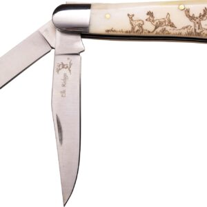 Elk Ridge - Outdoors Manual Folding Knife - 2.75 in Satin Finish Blade, Ox Bone Handle with Laser Deer Artwork - ER-220DR