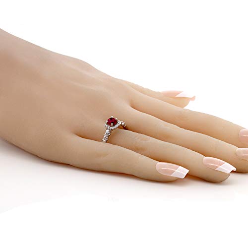 Gem Stone King 925 Sterling Silver Red Created Ruby and White Created Sapphire Engagement Ring For Women (1.02 Cttw, Round 5MM, Available 5,6,7,8,9) (Size 8)