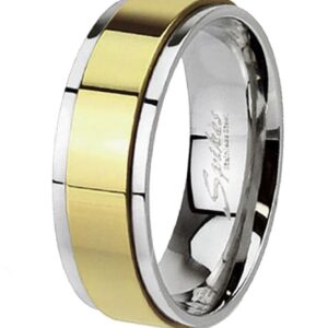 MABELLA His & Hers 3 Pcs Gold Plated Mens Matching Band Womens Princess Cut Stainless Steel Wedding Ring Set Women's Size 9 Men's Size 12