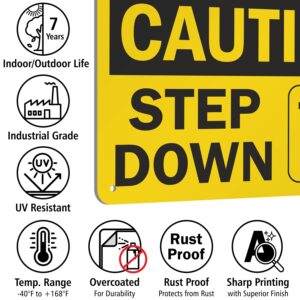 SmartSign "Caution - Step Down" Sign | 7" x 10" Aluminum