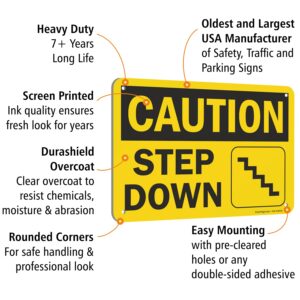 SmartSign "Caution - Step Down" Sign | 7" x 10" Aluminum