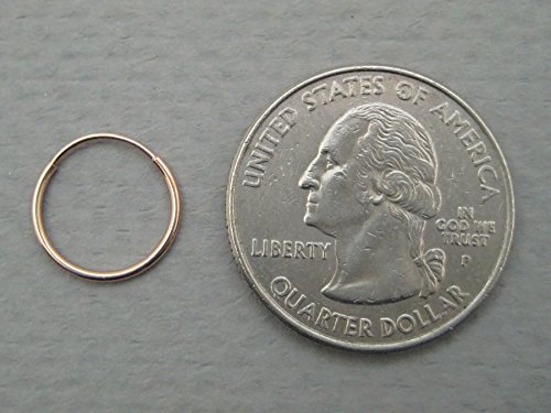 Tiny 14K Gold Thin Continuous Endless Hoop Earrings (1mm Tube) (12mm - Rose Gold)