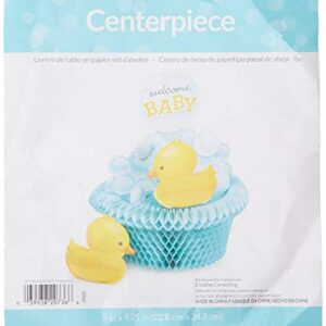 Creative Converting Bubble Bath Rubber Ducky Baby Shower Honeycomb Centerpiece Party Supplies, 9 3/4" x 9", Multicolor