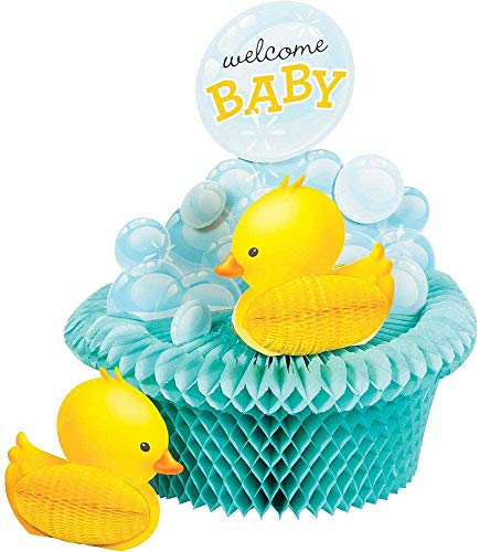 Creative Converting Bubble Bath Rubber Ducky Baby Shower Honeycomb Centerpiece Party Supplies, 9 3/4" x 9", Multicolor