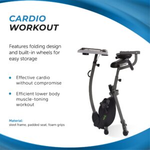 Stamina Wirk Ride Exercise Bike - Foldable Fitness Bike with Workstation and Standing Desk - Stationary Bike for Home Workout - Up to 250 Weight Capacity