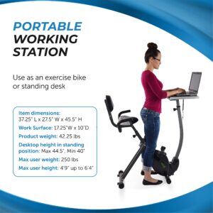 Stamina Wirk Ride Exercise Bike - Foldable Fitness Bike with Workstation and Standing Desk - Stationary Bike for Home Workout - Up to 250 Weight Capacity