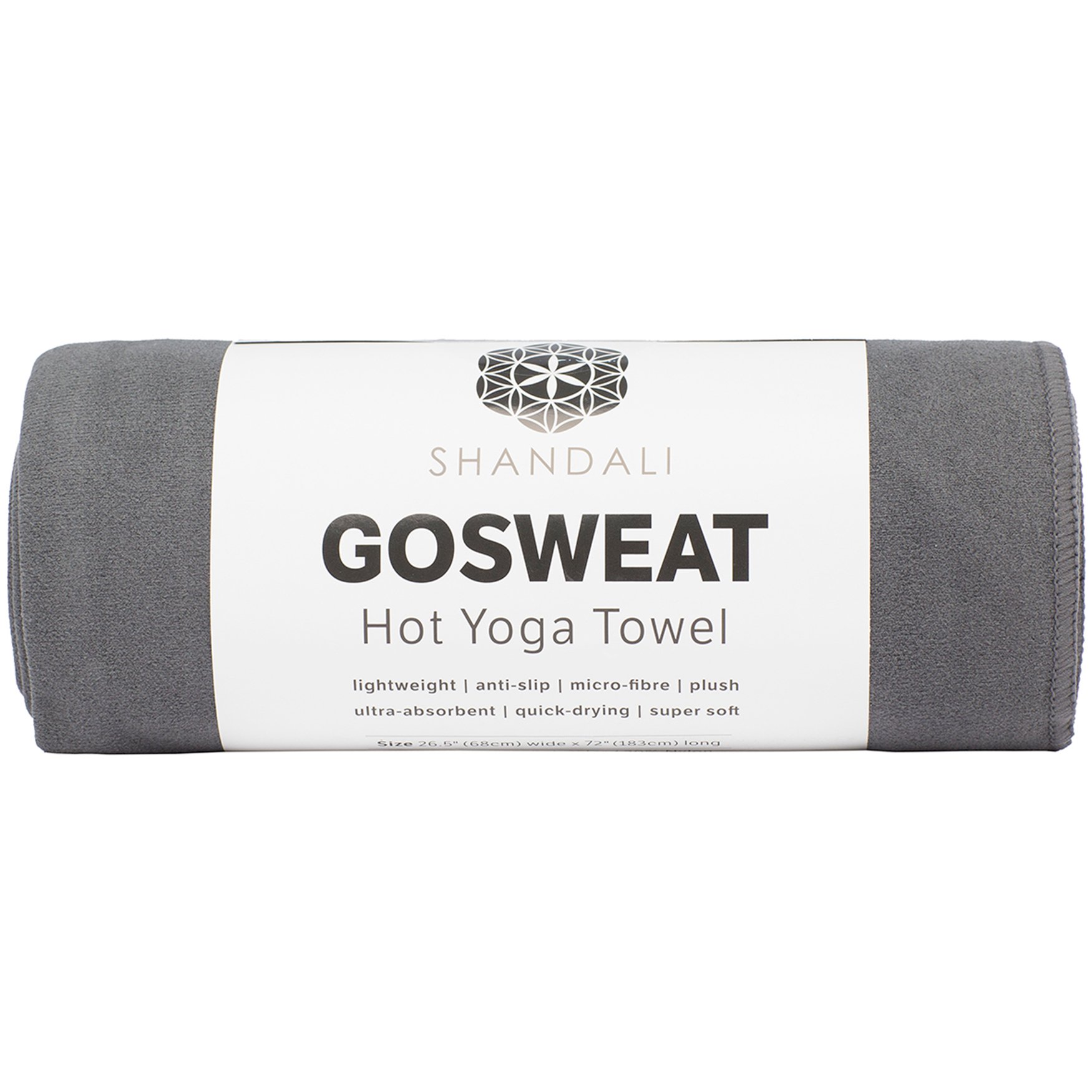 Shandali Hot Yoga Towel - SUEDE - 100% Microfiber, Super Absorbent, Bikram Yoga Mat Towel - Exercise, Fitness, Pilates, and Yoga Gear - Gray 26.5" x 72"