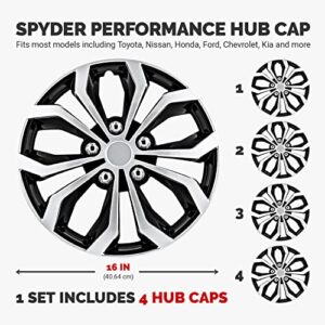 Pilot Automotive WH553-16S-BS 16 Inch Spyder Black & Silver Universal Hubcap Wheel Covers For Cars - Set Of 4 - Fits Most Cars