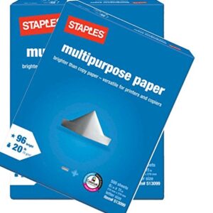 2 Pack: Staples Multipurpose Copy Fax Laser Inkjet Printer Paper, 8 1/2 Inch X 11 Letter Size, 20 Lb, 96 Bright White, Acid Free, Ream, 500 Sheets Each (1,000 Sheets Total)