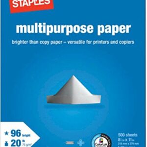 2 Pack: Staples Multipurpose Copy Fax Laser Inkjet Printer Paper, 8 1/2 Inch X 11 Letter Size, 20 Lb, 96 Bright White, Acid Free, Ream, 500 Sheets Each (1,000 Sheets Total)