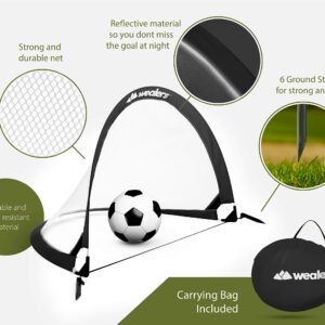 Collapsible Soccer Goal Set of 2 with Travel Bag - Ultra Portable 4 Foot Instant Pop Up Football Goal Nets for The Beach| Playground | Backyard | Camping - Kids Soccer Training Nets (Black)