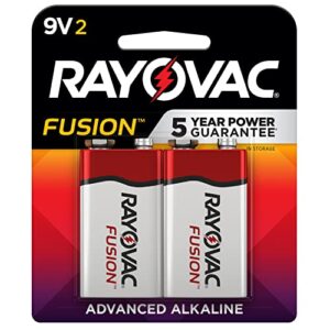 rayovac fusion 9v batteries, premium alkaline 9v battery (2 count)