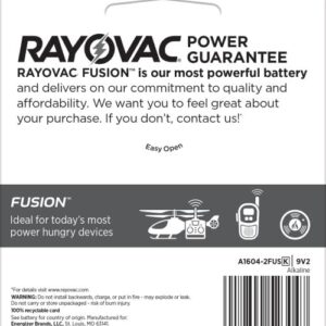 Rayovac Fusion 9V Batteries, Premium Alkaline 9V Battery (2 Count)