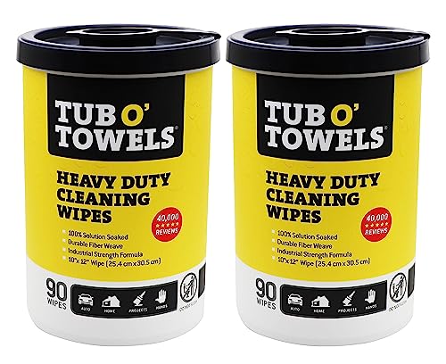 Tub O Towels TW90-2 Heavy-Duty Multi-Surface Cleaning Wipes, Citrus, 10 X 12 Inch, 2 Count