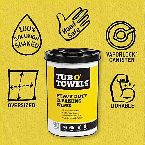 Tub O Towels TW90-2 Heavy-Duty Multi-Surface Cleaning Wipes, Citrus, 10 X 12 Inch, 2 Count