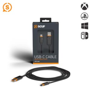 scuf braided usb-c cable - black 12ft / 3.6 meters usb type c connection and charging for xbox, ps5 controllers and smart phones - light gray - xbox series x