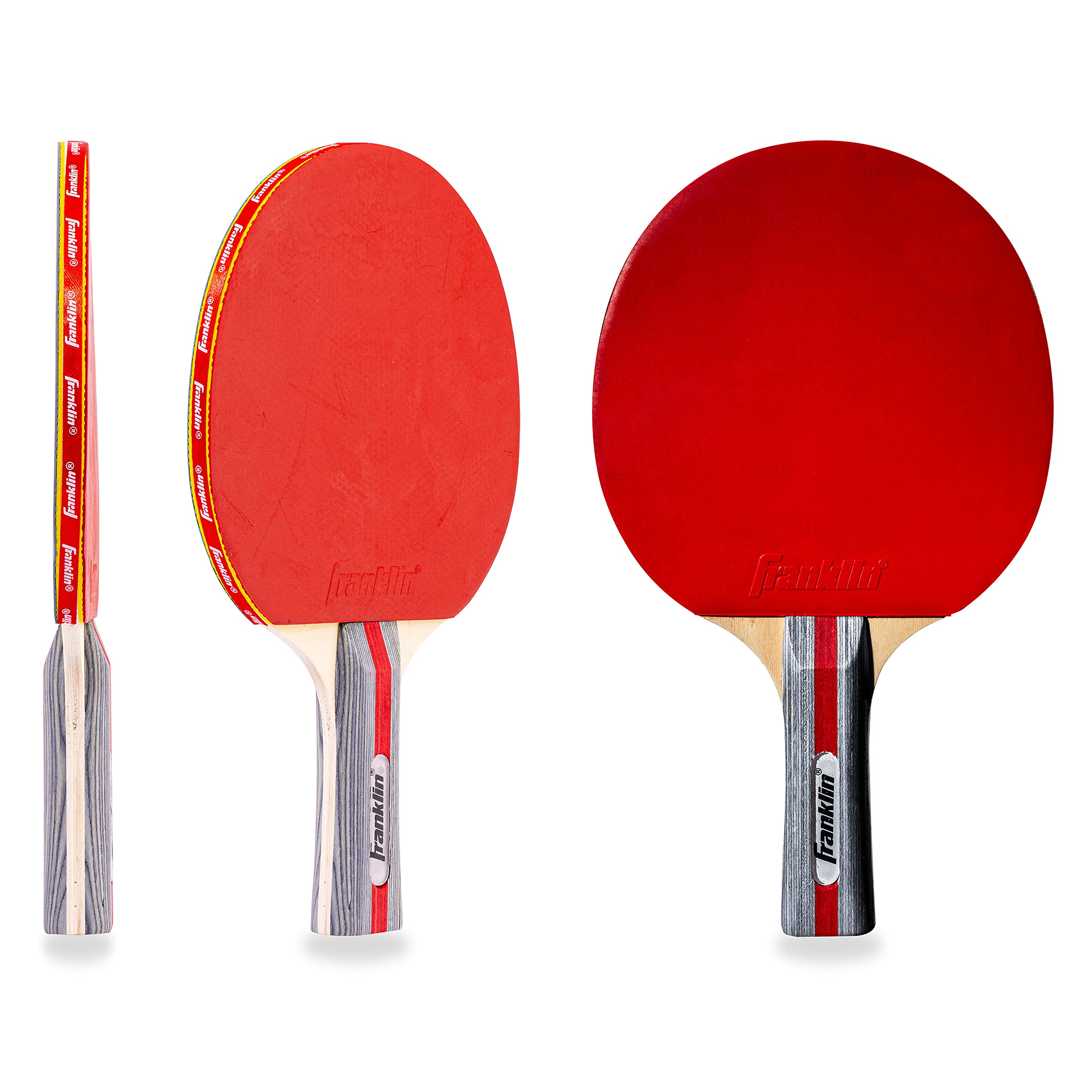 Franklin Sports Ping Pong Paddle - Performance Table Tennis Racket - Wooden Pro Style Paddle with Rubber Surface - Red + Gray