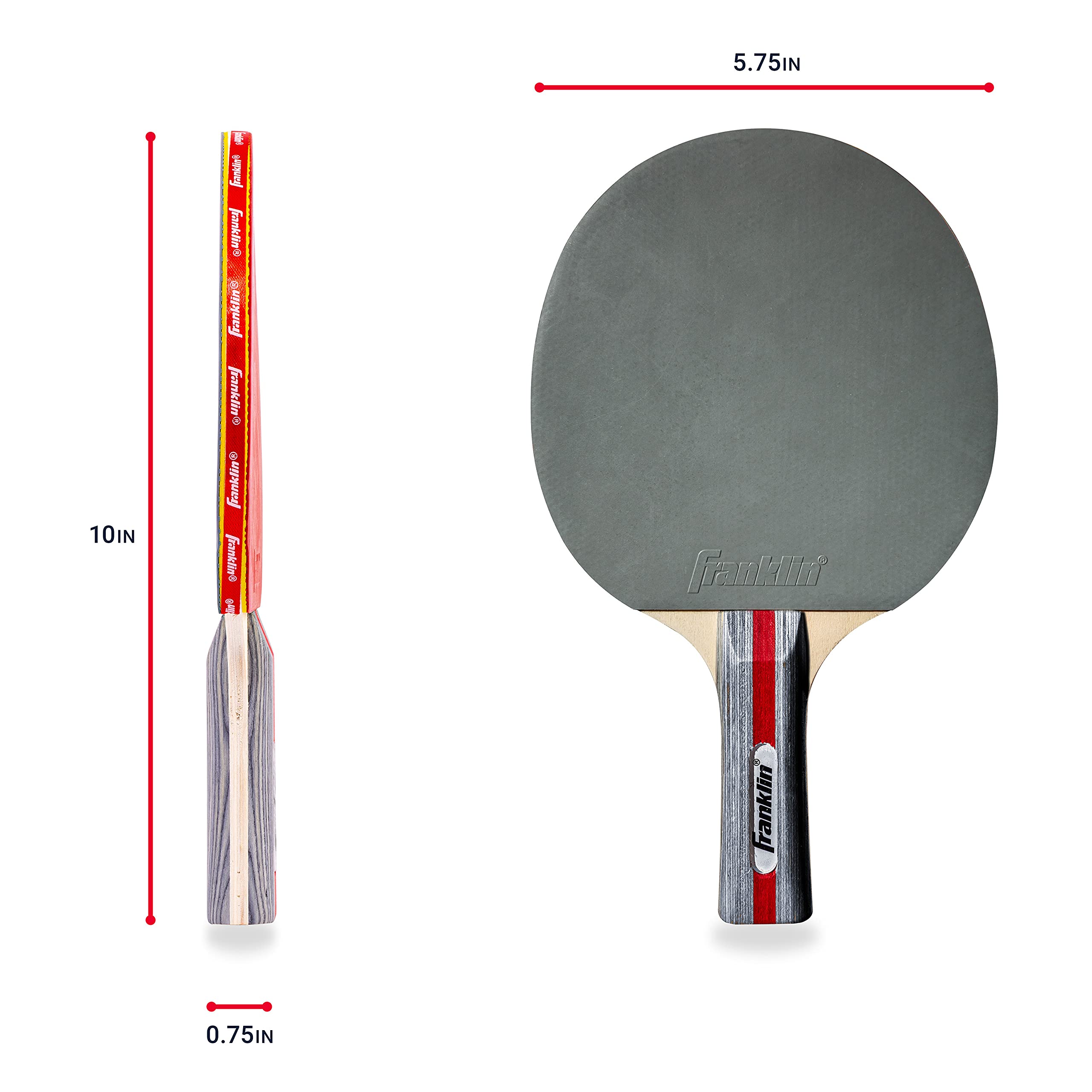 Franklin Sports Ping Pong Paddle - Performance Table Tennis Racket - Wooden Pro Style Paddle with Rubber Surface - Red + Gray