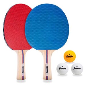 franklin sports ping pong paddle set with balls - 2 player table tennis paddle kit with (2) paddles + (3) balls included - red + blue