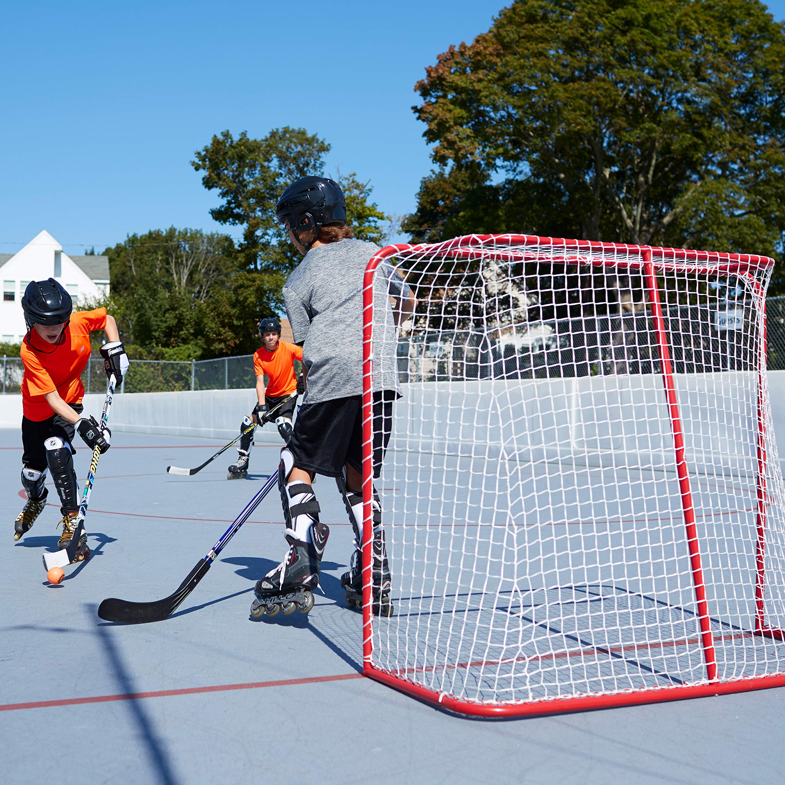 Franklin Sports Youth Street Hockey Net - Indoor + Outdoor Steel Hockey Goal for Kids Roller + Street Hockey - Portable Junior Goal - 54"