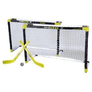 franklin sports knee hockey goal set - mini hockey goals - 2 goals - pro style top shelf - kids hockey set - nhl, white