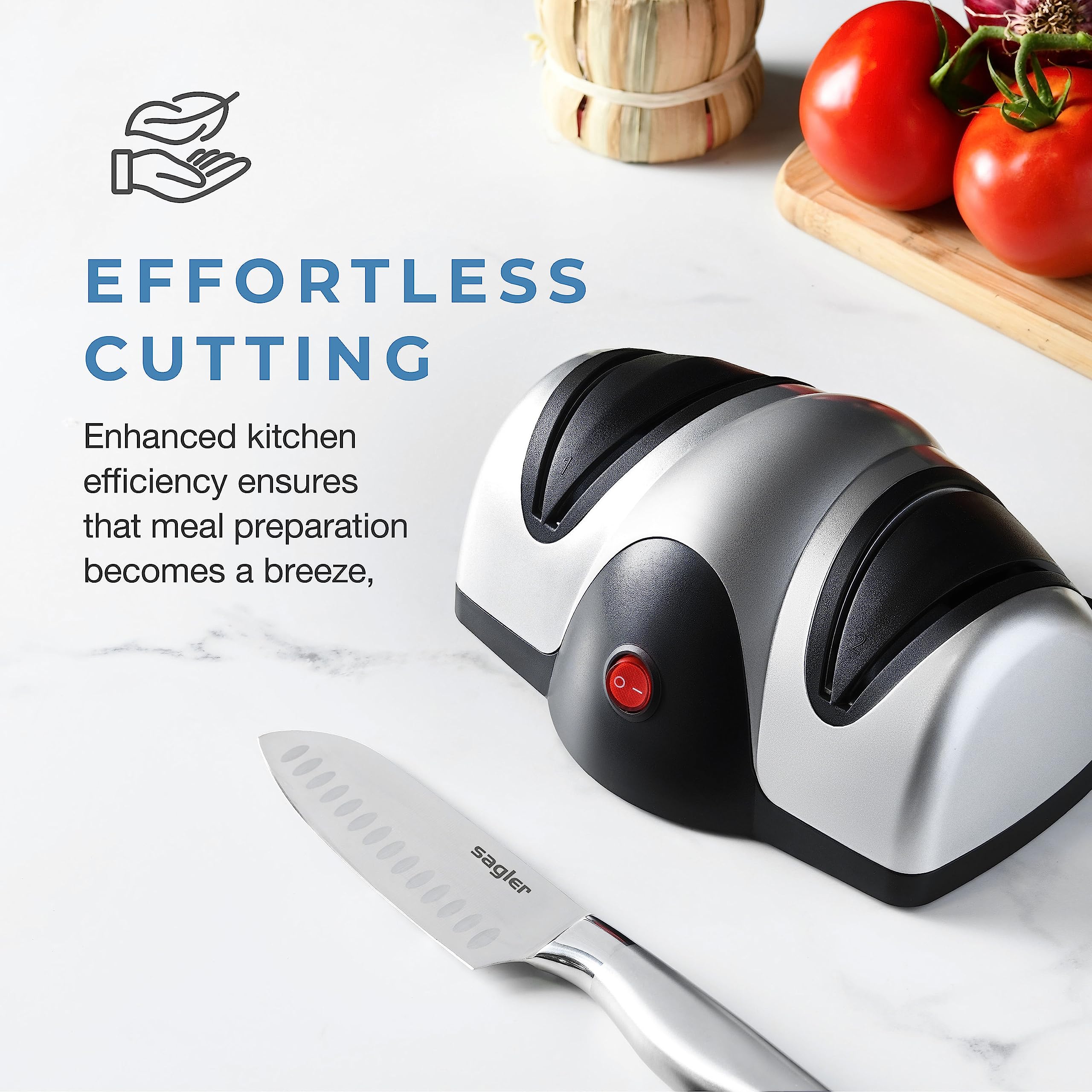 Electric Kitchen Knife Sharpener - Professional Knife Sharpener for Straight Edge Knives - 2 Stage Knife Sharpener with Sapphirite Wheels - Repair, Restore & Polish Blades & Cutters - Black Sagler