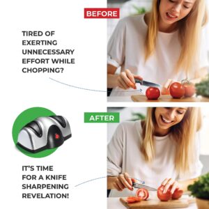 Electric Kitchen Knife Sharpener - Professional Knife Sharpener for Straight Edge Knives - 2 Stage Knife Sharpener with Sapphirite Wheels - Repair, Restore & Polish Blades & Cutters - Black Sagler