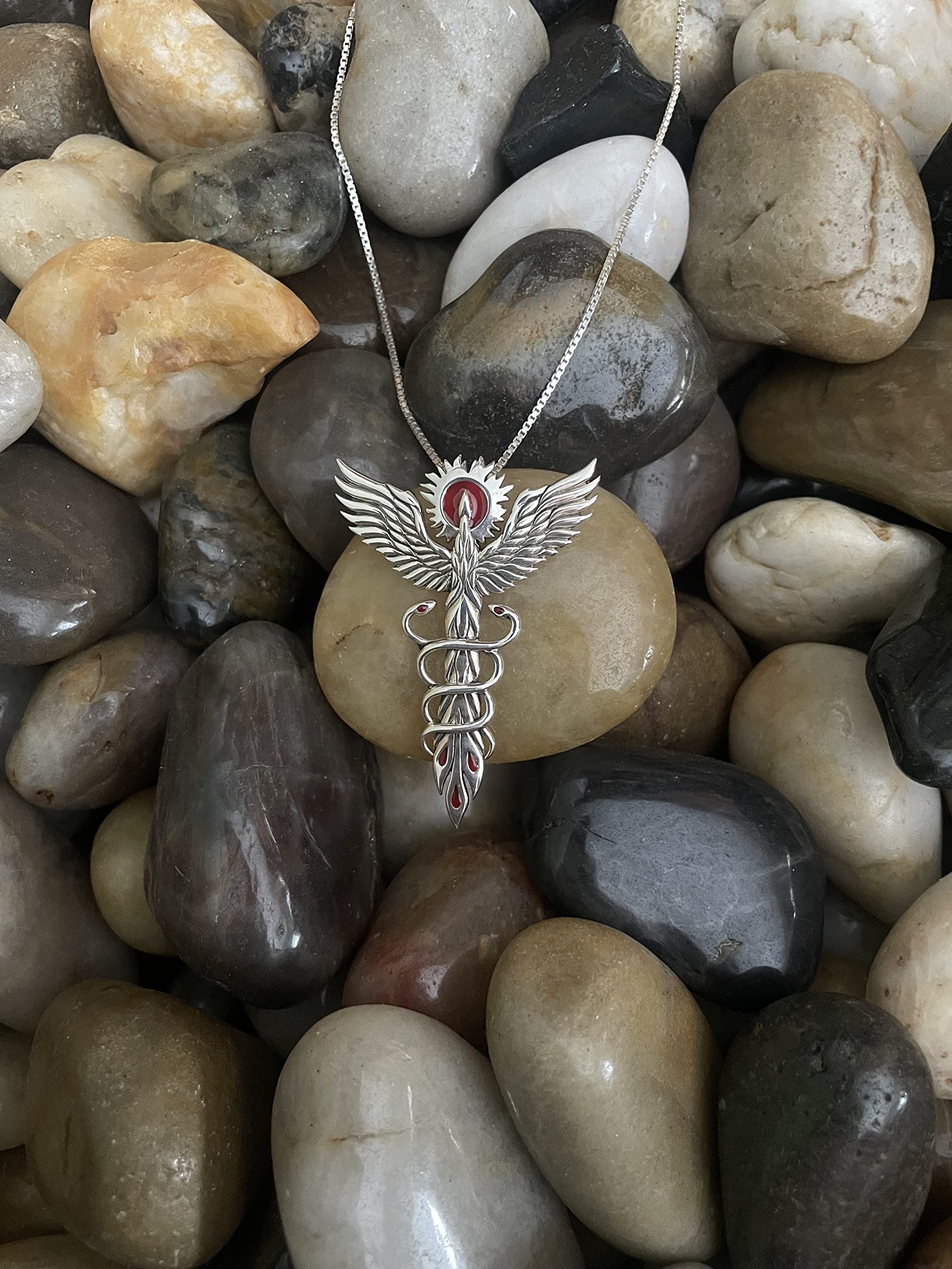 Jewelry Trends Rising Phoenix Fire Bird with Snakes Sterling Silver Pendant Necklace