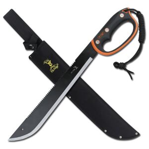 Elk Ridge - Outdoors Fixed Blade Machete - 21.5-in Overall, Black Reverse Serrated Stainless Steel Blade, Orange and Black Injection Molded Handle with Lanyard, Nylon Sheath, Camping, Hunting, Survival - ER-279S