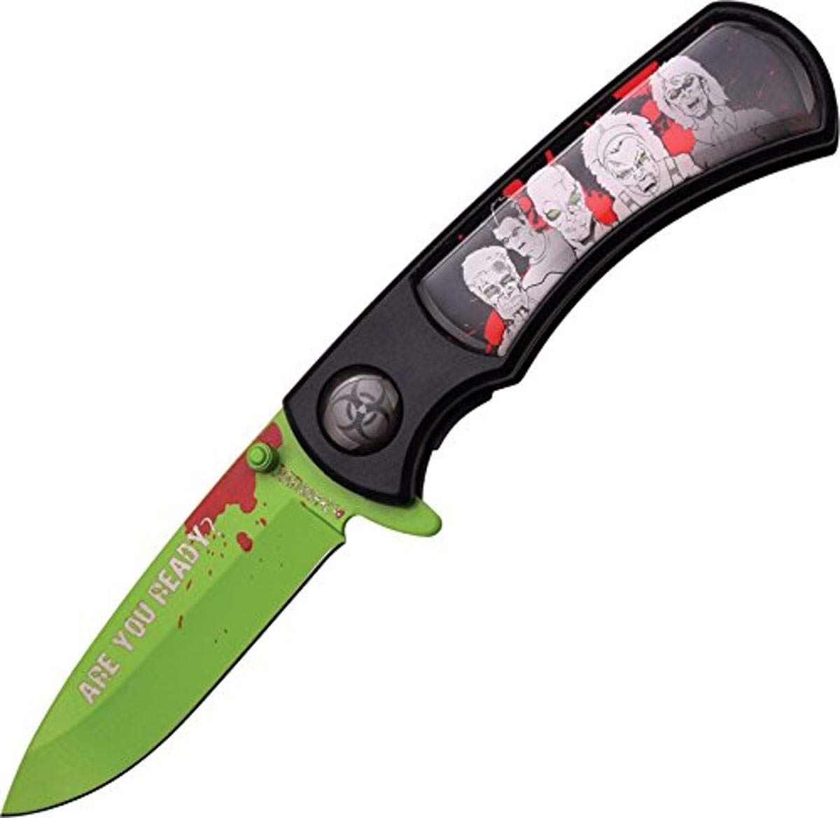 Master Cutlery ZB-118GB-MC ZB-118GB Z-Hunter 4.5" Folder, Green Stainless Steel Blade, Black ABS Handle with Epoxy Pivot Cover