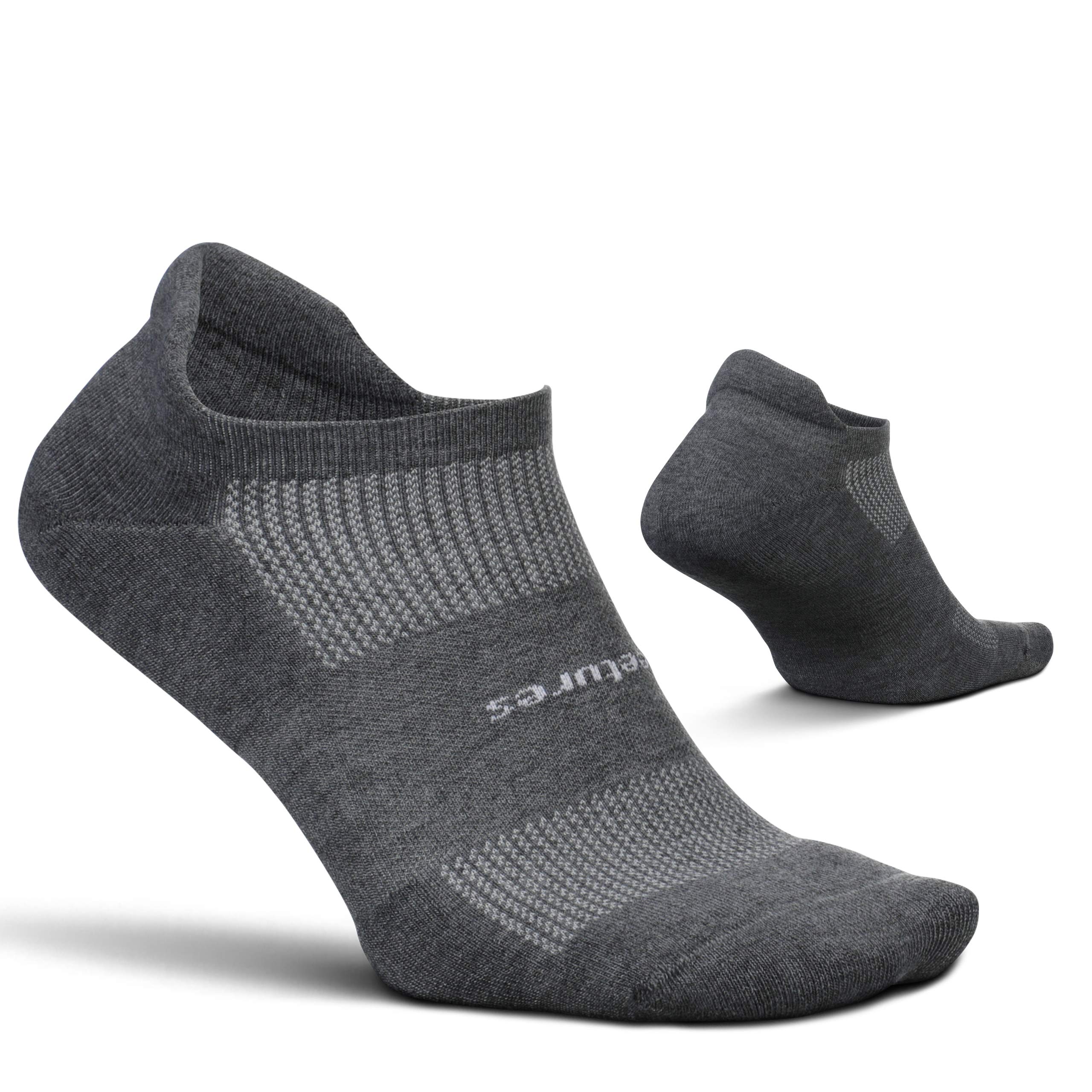 Feetures High Performance Max Cushion Ankle Sock - No Show Socks for Women & Men with Heel Tab - Heather Gray, M (1 Pair)