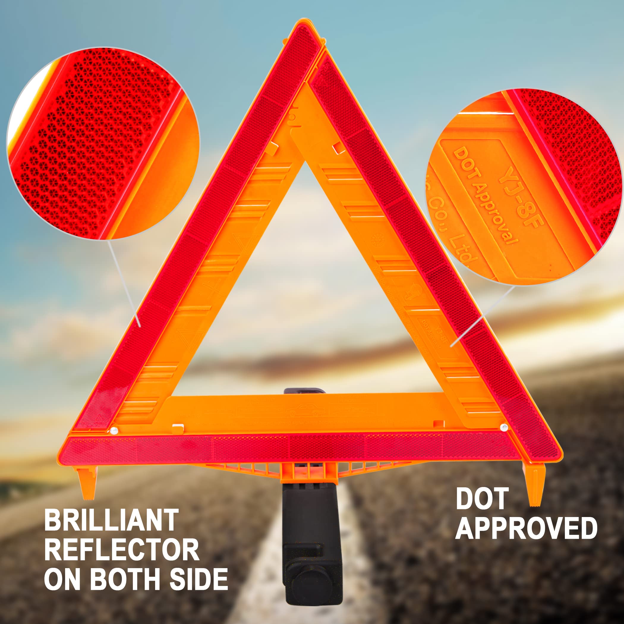 CARTMAN 3 Pack Warning Triangle DOT Approved Identical to United States FMVSS 571 125 Reflective Warning Road Safety Triangle Kit