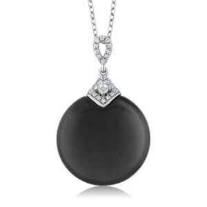 gem stone king 925 sterling silver black onyx gemstone birthstone pendant necklace for women with 18 inch silver chain