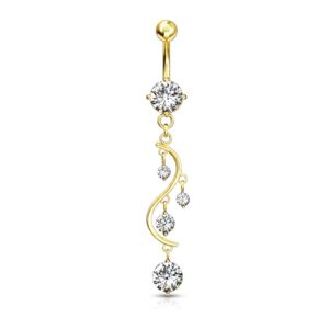 Forbidden Body Jewelry 14kt Gold Plated Surgical Steel Fancy CZ Crystal Vine Drop Multi Gem Dangle Belly Button Ring