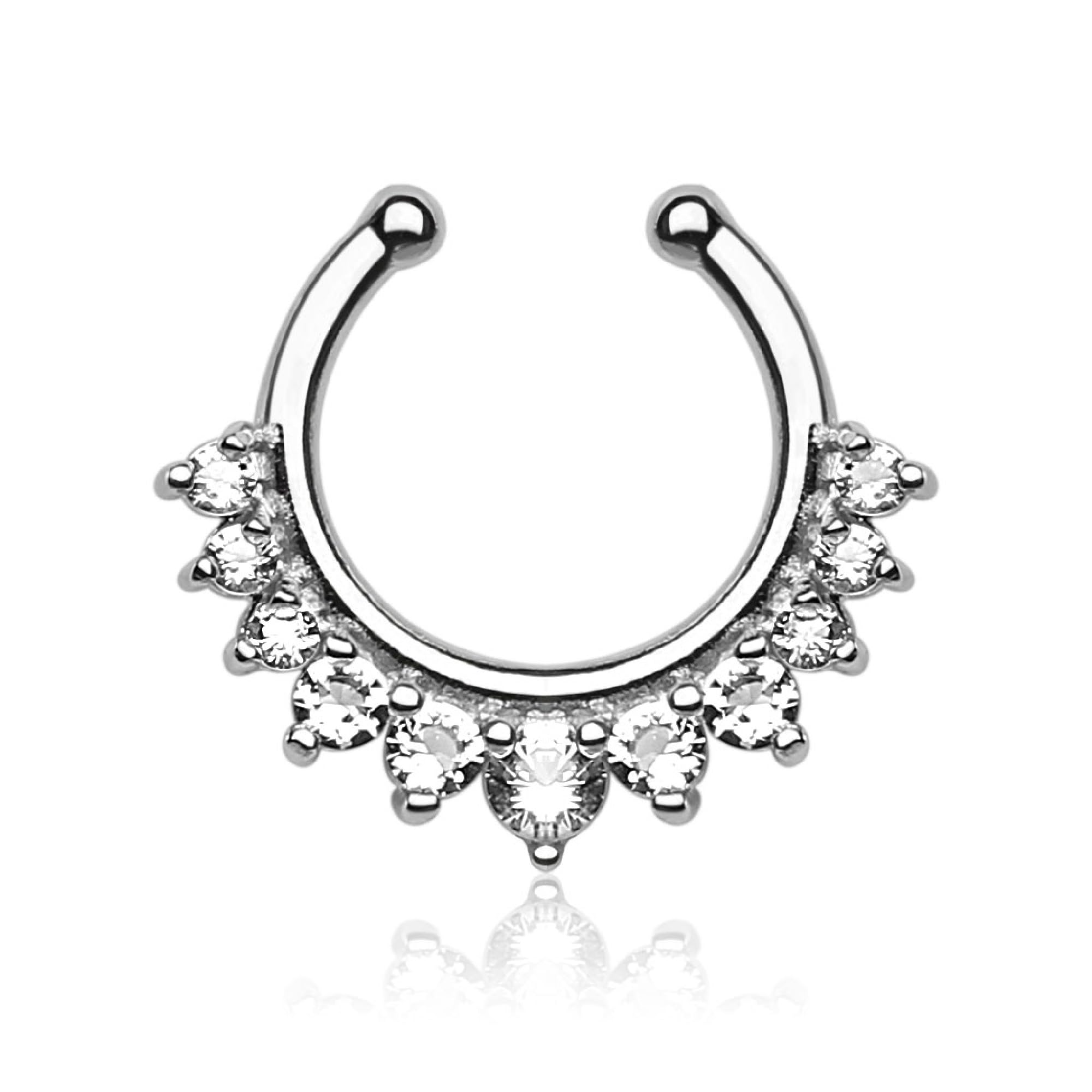 Forbidden Body Jewelry Non-Piercing Septum Jewelry: Fancy Multi Gem Clear CZ Crystal Clip On Septum Hanger