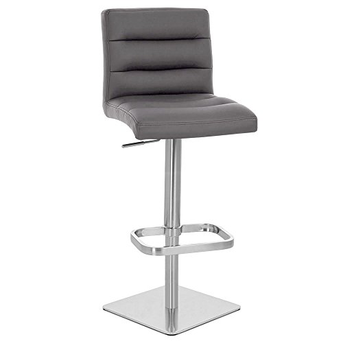 Zuri Furniture Modern Adjustable Height Slate Lush Bar Stool with Brushed Square Base