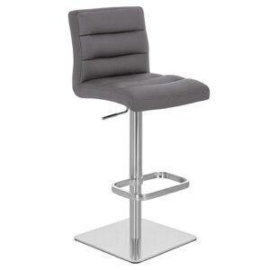 Zuri Furniture Modern Adjustable Height Slate Lush Bar Stool with Brushed Square Base