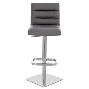 Zuri Furniture Modern Adjustable Height Slate Lush Bar Stool with Brushed Square Base