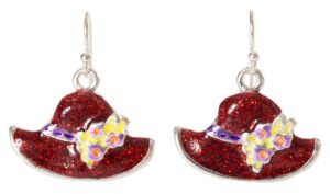 artisan owl - red hat (red hat society) glitter dangle earrings