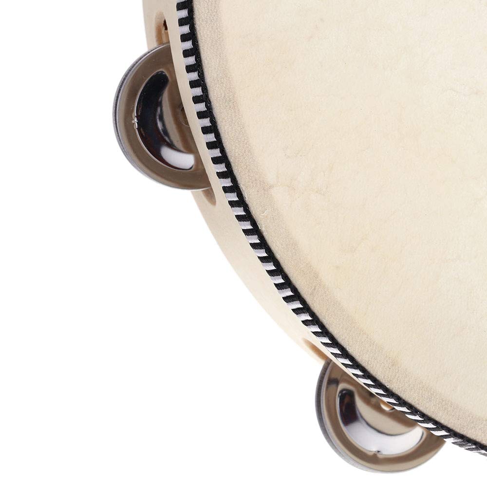 an-do-er 10" Hand Held Tambourine Drum Bell Birch Metal Jingles Percussion Musical Educational Toy Instrument for KTV Party Kids Games