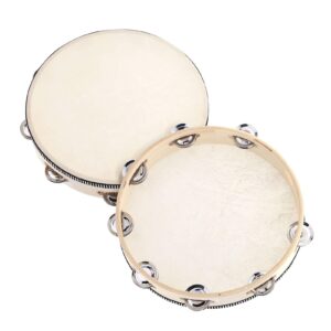 an-do-er 10" Hand Held Tambourine Drum Bell Birch Metal Jingles Percussion Musical Educational Toy Instrument for KTV Party Kids Games