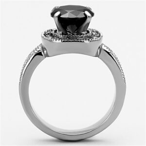 Marimor Jewelry 3 Carat Round Cut Black Cubic Zirconia Stainless Steel Halo Engagement Ring Size 8