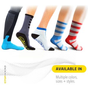 StopSocks - Hospital Socks Plus Yoga, Traction, Gym, Tread, Non Skid, Anti Slip Socks - Megaformer Plus The Perfect Running Sock Grey / Yellow - Crew - 3 Pack Large