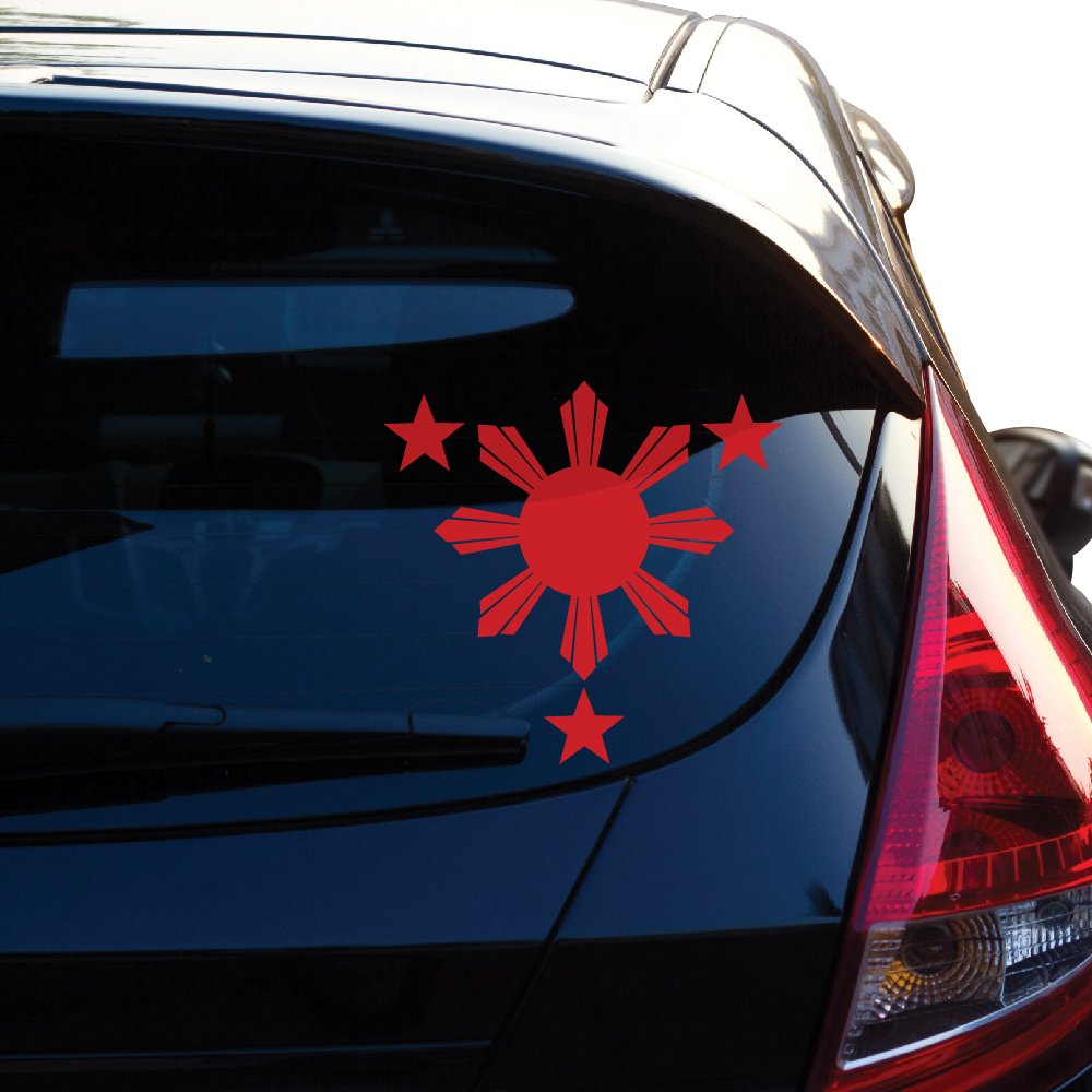 Yoonek Graphics Philippines Flag 1 Sun and 3 Stars Logo. Filipino Decal/Sticker for Car Window, Laptop, Motorcycle, Walls, Mirror and More. SKU: 574 (4" Height, Red)