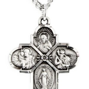 Heartland Store 4 Way Cross .925 Sterling Silver Pendant + 24 Inch Rhodium Plated Chain & Clasp