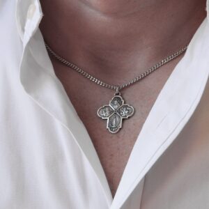 Heartland Store 4 Way Cross .925 Sterling Silver Pendant + 24 Inch Rhodium Plated Chain & Clasp