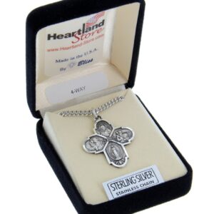 Heartland Store 4 Way Cross .925 Sterling Silver Pendant + 24 Inch Rhodium Plated Chain & Clasp