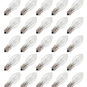 Creative Hobbies (25 Pack Night Light Bulbs, C7, Clear, Steady Burning, 4 Watt, Candelabra Base E12 (Chandelier Size Base)